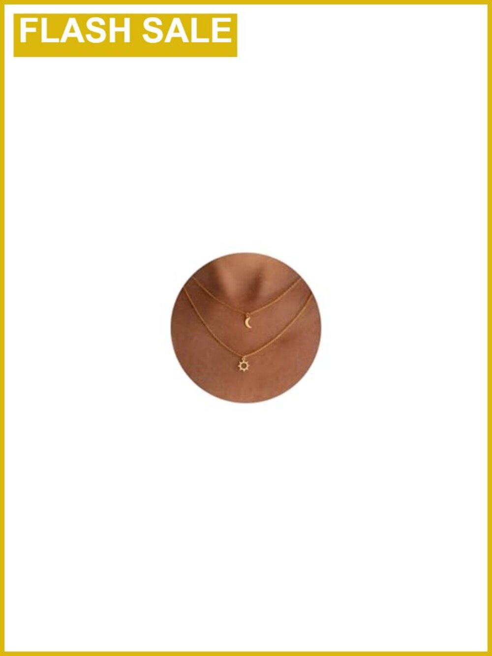 14k Gold Plated Sun Moon Layered Necklace Dainty Pendant for Women